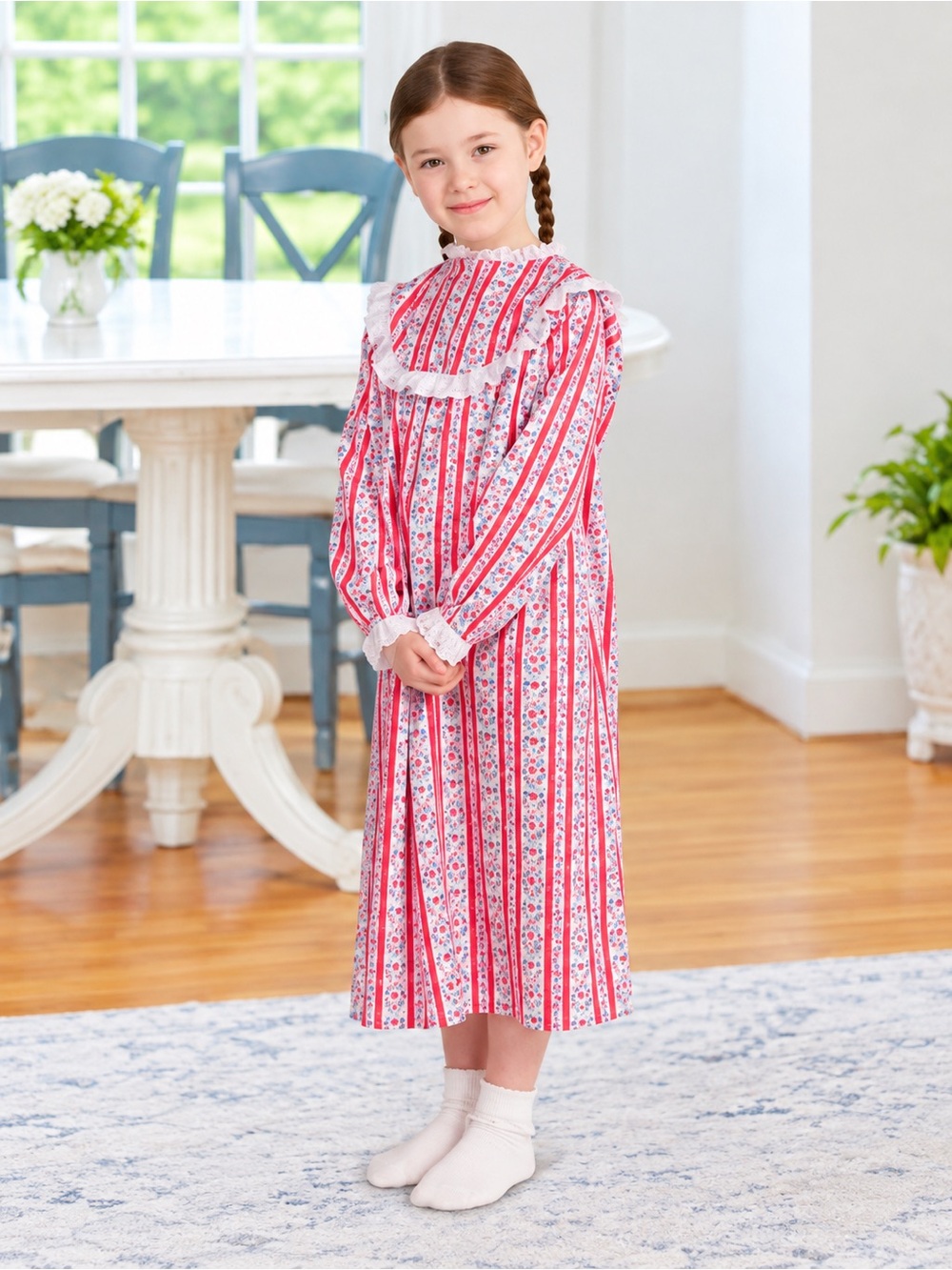 Lanz of Salzburg L (10/12) Striped Patterned 0095 Scandanavian Nightgown red